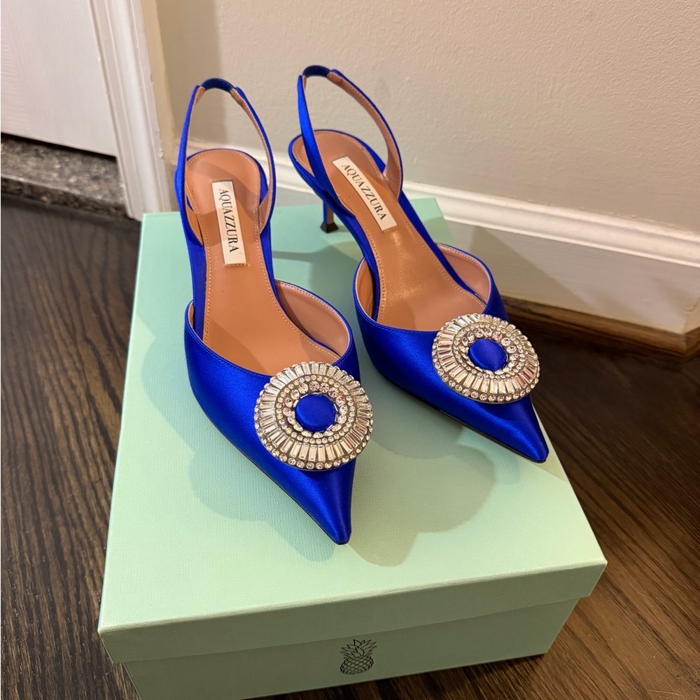 Aquazzura Royal Blue Satin Slingback Heels